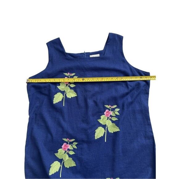 Country Concept Embroidered Midi Dress Plus Size 2X Linen Blend Blue Pink Floral - Picture 4 of 9